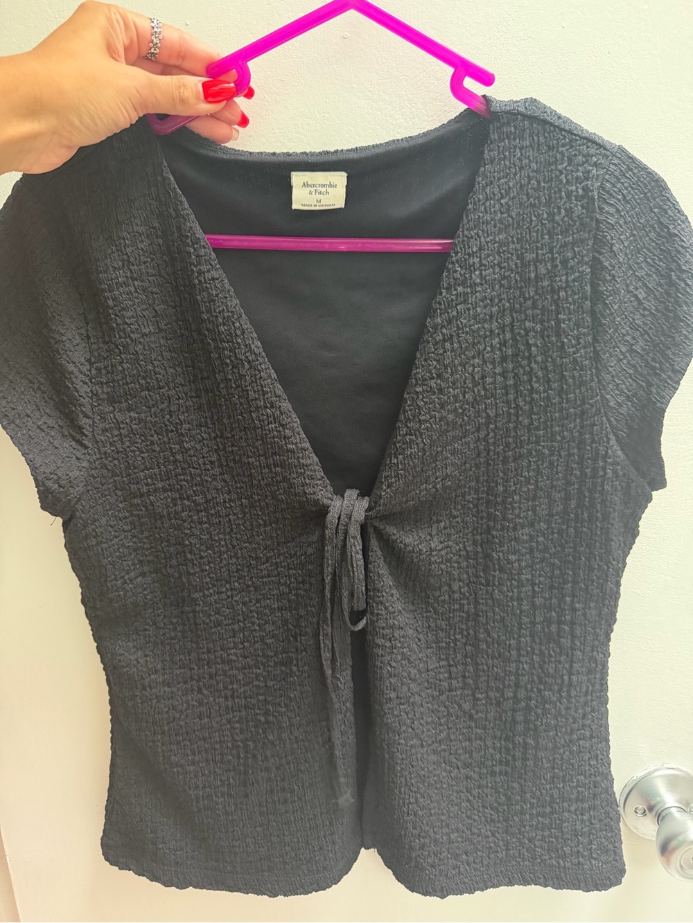 Abercrombie & Fitch Black Tie-Front Textured Top